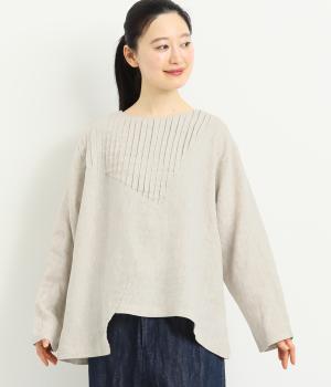 14番手リネンアシンメトリータック切り替えプルオーバー(キナリ-F)