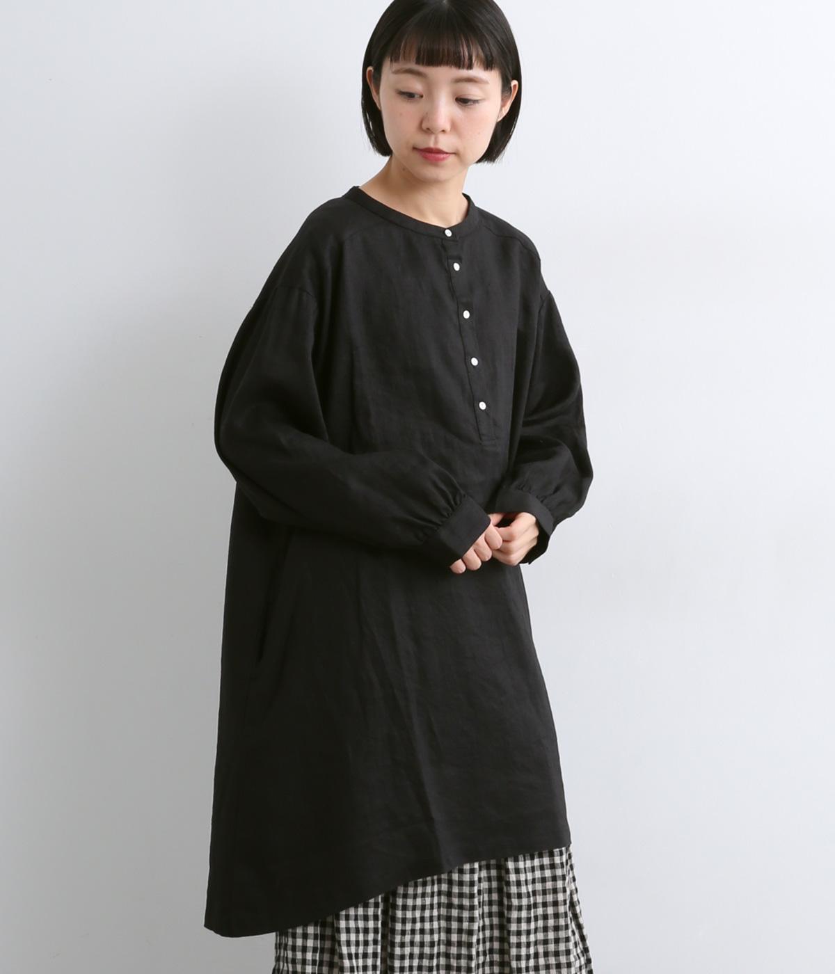 ボリューム袖ヘンリーあきチュニック(ブラック-F)