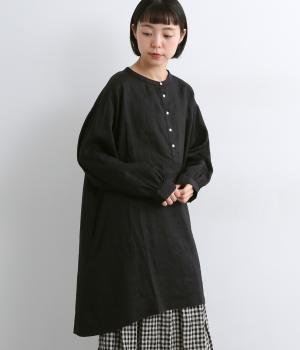 ボリューム袖ヘンリーあきチュニック(ブラック-F)