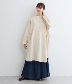 コットンリネンバンド襟チュニック(キナリ-F)