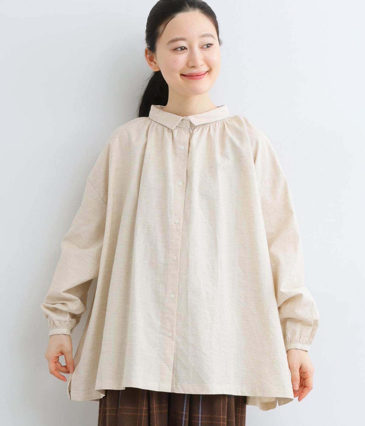 コットンリネンちび襟シャツブラウス(キナリ-F)