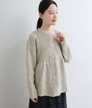 9番手リネンピンタック比翼あきブラウス