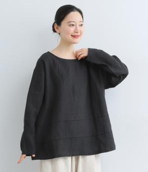 9番手リネンタックデザインプルオーバー(ブラック-F)