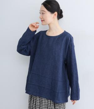9番手リネンタックデザインプルオーバー(インディゴ-F)