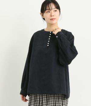 9番手リネン多ボタンブラウス(ネイビー-F)