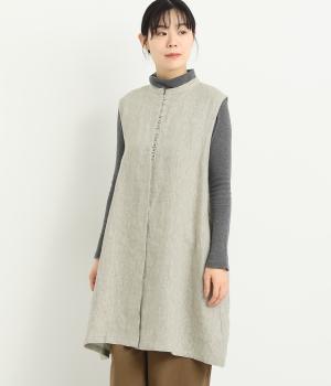 9番手リネン比翼あきロングベスト(グレージュ-F)