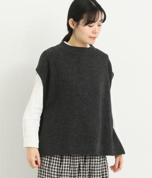 ポリコットンニットワイドシルエットベスト(チャコール-F)