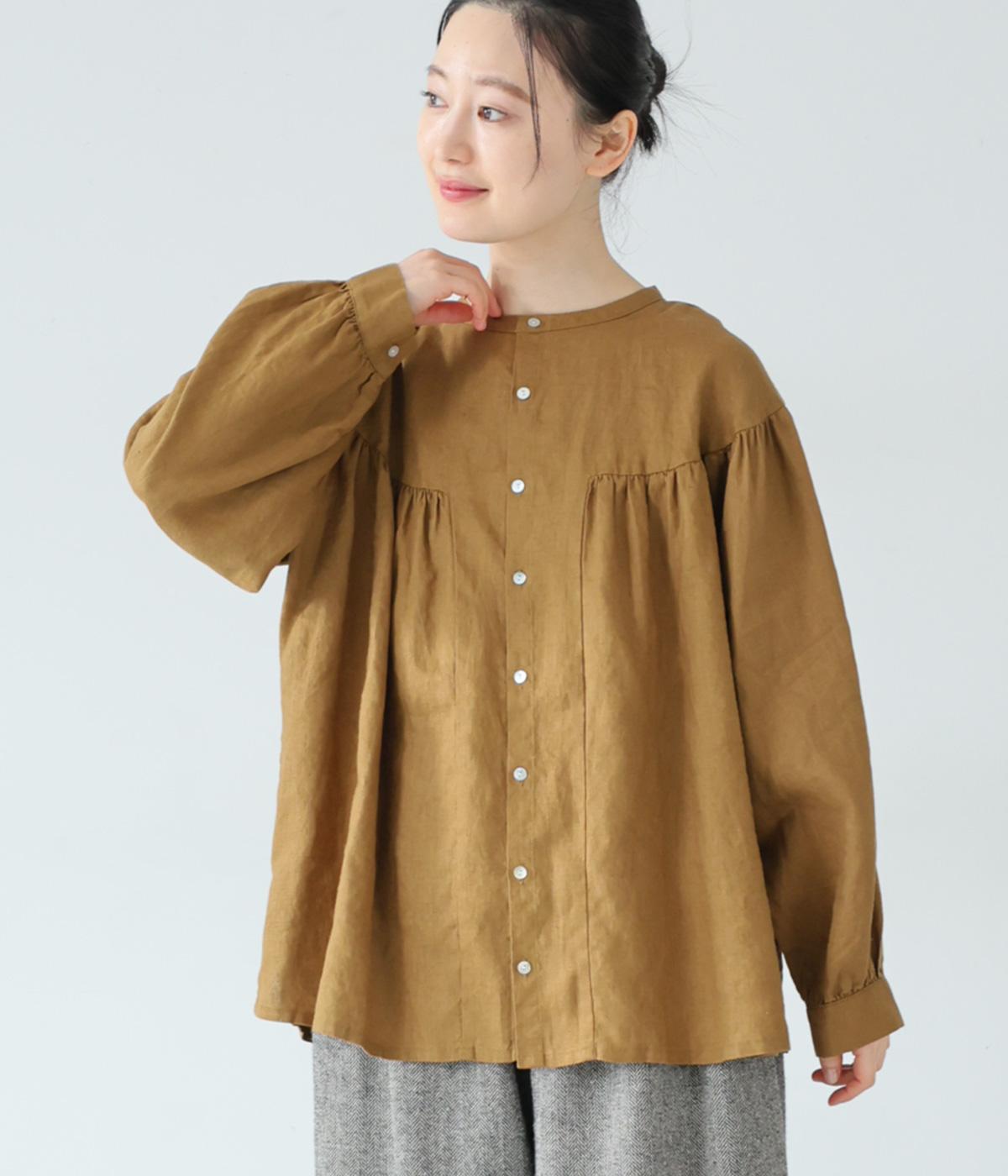 14番手リネンギャザー切り替えボリュームブラウス（08Mab）の商品詳細