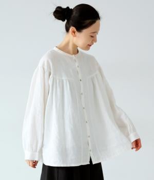 14番手リネンギャザー切り替えボリュームブラウス(オフ-F)