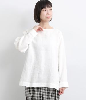 14番手リネン前後着ノーカラーブラウス(オフ-F)