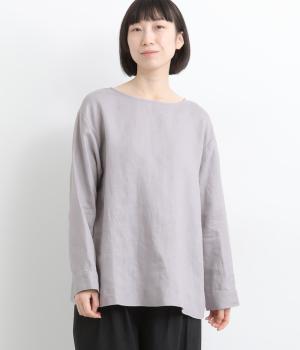 14番手リネン前後着ノーカラーブラウス(スチールグレ―-F)