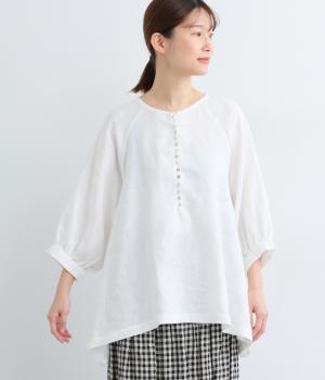 14番手リネン多ボタン7分袖ブラウス(オフ-F)