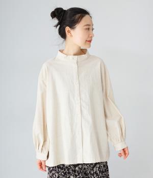 コットンリネンボリューム袖前あきブラウス(キナリ-F)