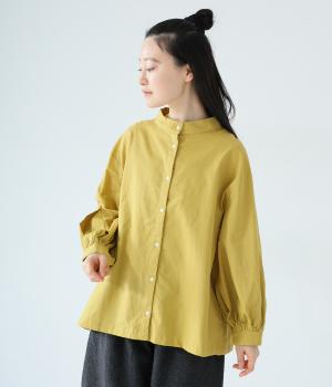 コットンリネンボリューム袖前あきブラウス(イエロー-F)