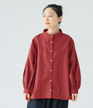 コットンリネンボリューム袖前あきブラウス(テラコッタ-F)