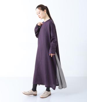 14番手リネンサイド配色切り替えワンピース
