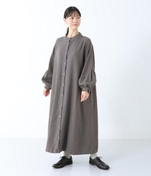 コットンリネンボリューム袖ワンピース(チャコール-F)
