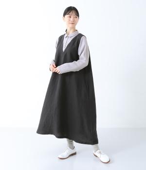 リネン重ね着風シャツワンピース