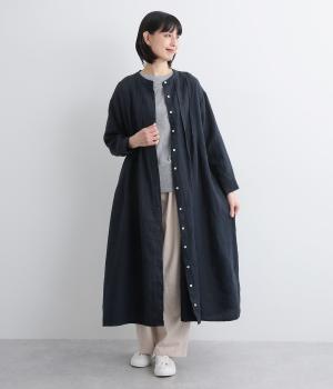 9番手リネンワイドピンタックワンピース(ネイビー-F)