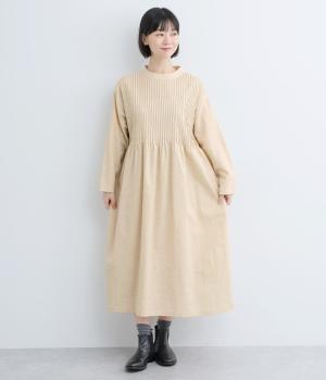 コットンリネン細ピンタックワンピース