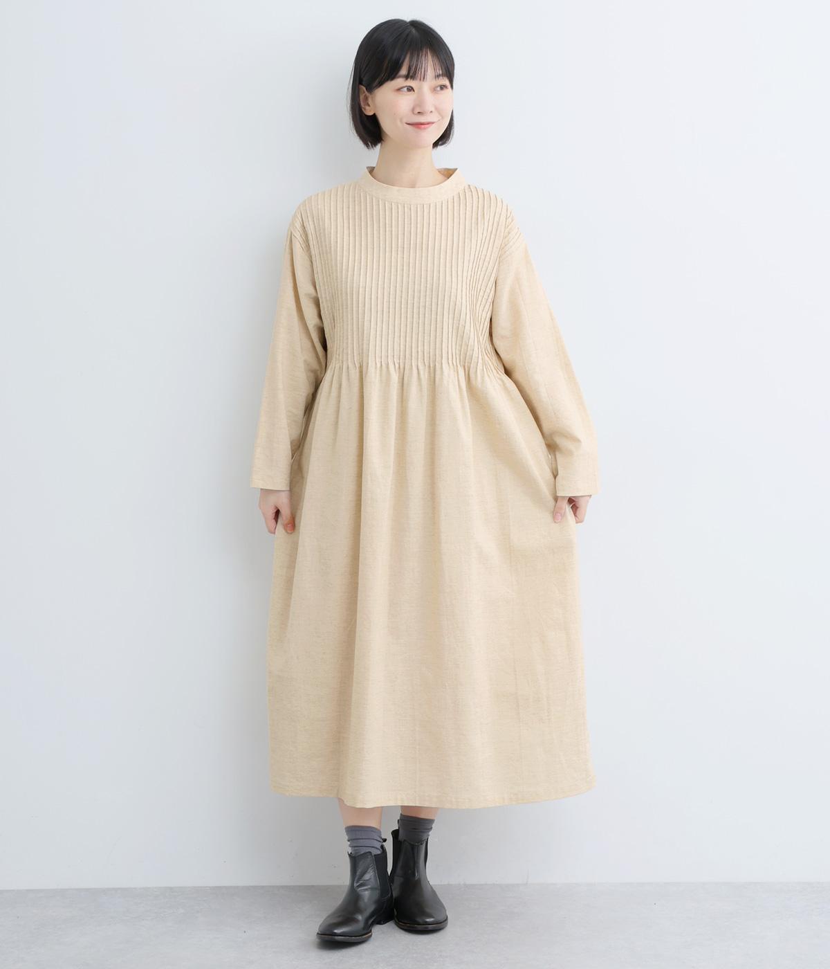 コットンリネン細ピンタックワンピース(キナリ-F)