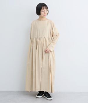 コットンリネンギャザー切り替えワンピース