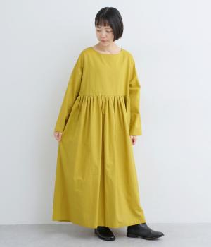 コットンリネンギャザー切り替えワンピース(イエロー-F)