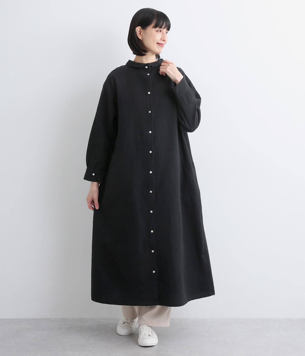 コットンリネンダブルガーゼ2wayワンピース(ブラック-F)
