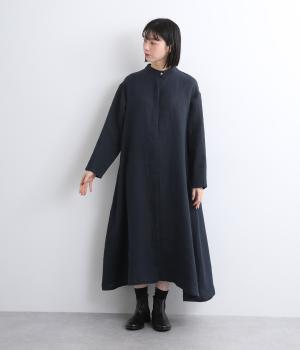 9番手リネンツイル起毛隠しボタンワンピース