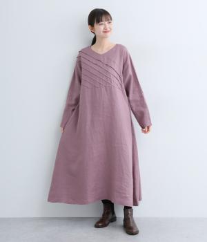 14番手リネンバイヤス切り替えワンピース(ダスティパープル-F)