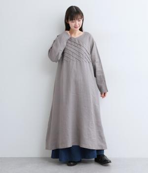 14番手リネンバイヤス切り替えワンピース(アッシュグレー-F)
