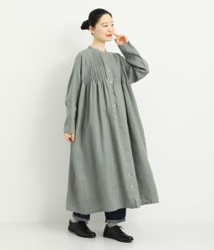 14番手リネンラグランスリーブ前あきワンピース
