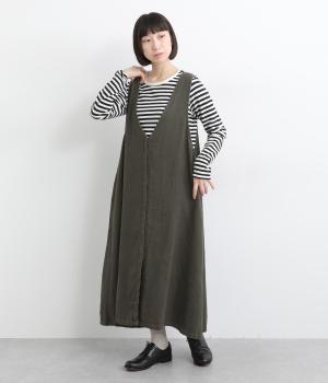 コットンリネン起毛比翼あきジャンパースカート(チャコール-F)