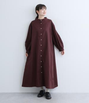 コットンリネンボリューム袖ワンピース(ボルドー-F)