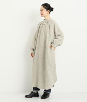 9番手リネンボリューム袖ワンピース(グレージュ-F)