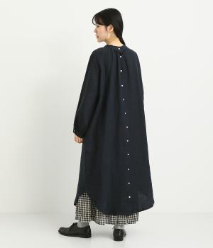 9番手リネンボリューム袖ワンピース(ネイビー-F)