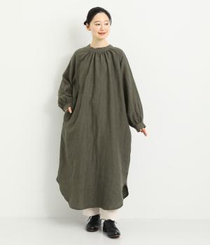 9番手リネンボリューム袖ワンピース(チャコール-F)