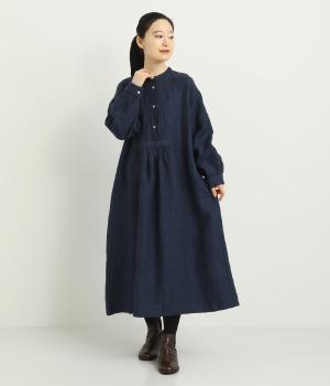 9番手リネンピンタックヘンリーワンピース(インディゴ-F)