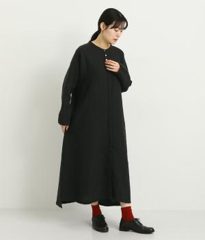 9番手リネン比翼あきドルマンスリーブワンピース(ブラック-F)