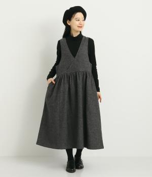 コットンリネンダブルガーゼ後ボタンジャンパースカート