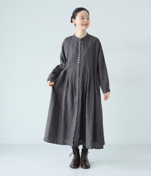 14番手リネンワイドタックワンピース(アッシュグリーン-F)