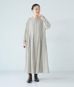 14番手リネンワイドタックワンピース(キナリ-F)