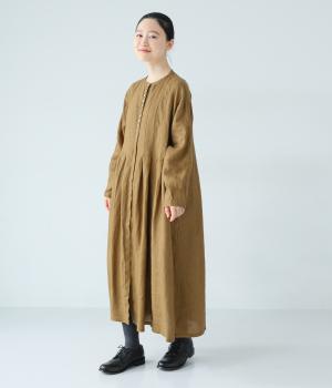 14番手リネンワイドタックワンピース(マスタード-F)