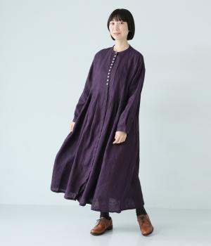 14番手リネンワイドタックワンピース(パープル-F)