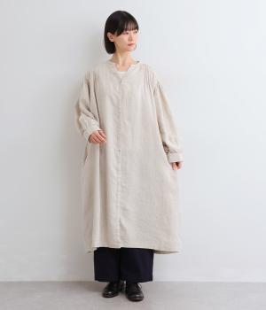 14番手リネンボリューム袖前あきワンピース(キナリ-F)