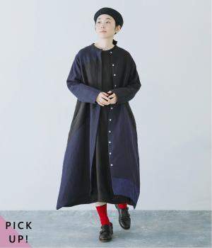 9番手リネンアシンメトリー切り替えワンピース