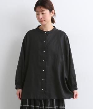 14番手リネンドルマンスリーブギャザーブラウス(ブラック-F)
