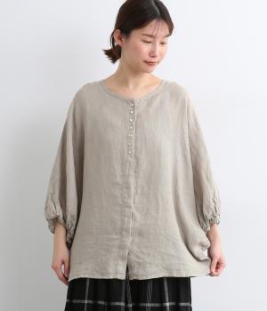 リネンシャンブレー袖口ゴムドルマンブラウス