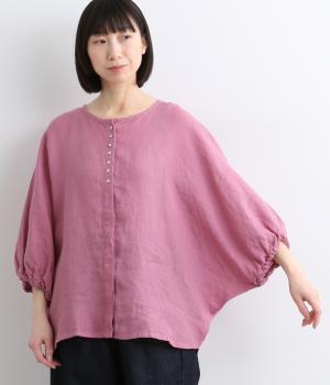 リネンシャンブレー袖口ゴムドルマンブラウス(マゼンタ-F)