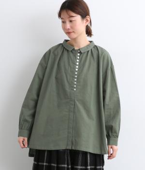 コットンリネン多ボタン前あきブラウス(モスグリーン-F)
